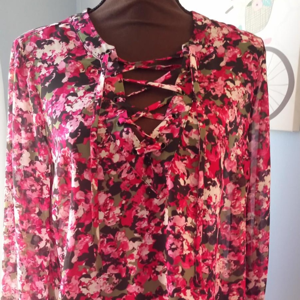 I Love (heart) Ronson Sheer Pink & Green Floral